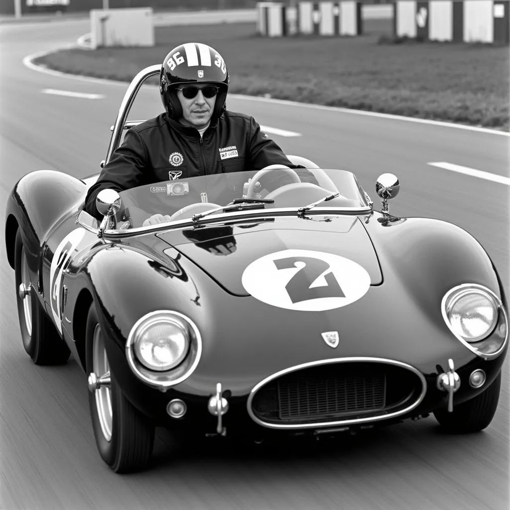 Gary Numan Racing a Vintage Car on a Track