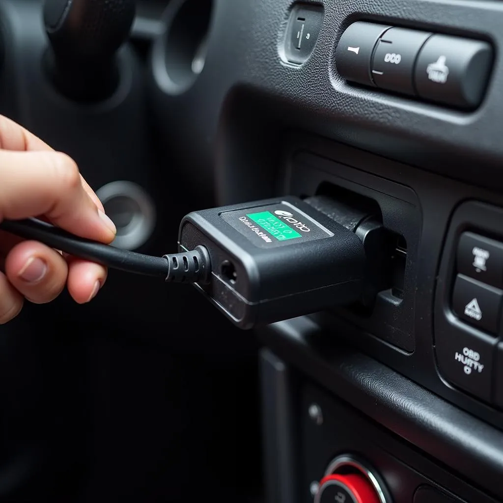 Giotto scan tool connected to a vehicle's OBD-II port