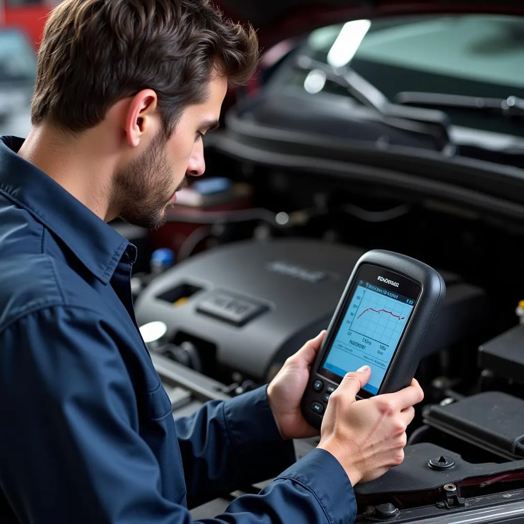 Mechanic using a graphing scan tool