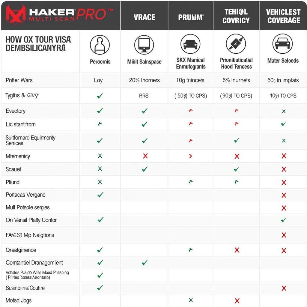 Comparison chart of Hanatech Multi Scan Pro with other popular scan tools