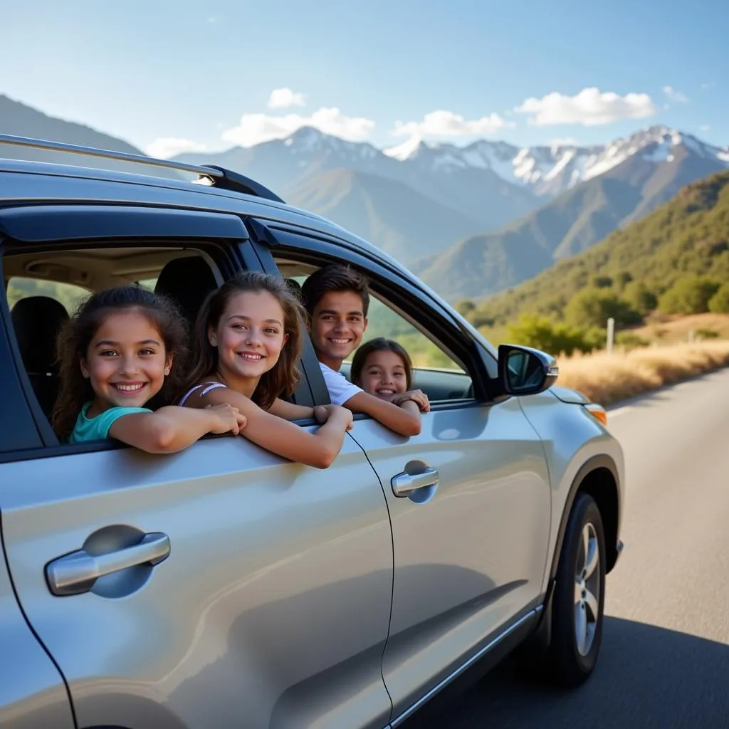 Happy Family in Toyota Rental Car