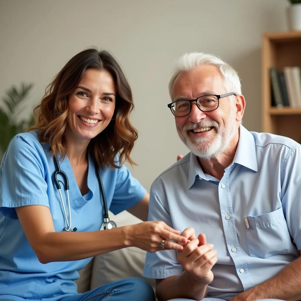 Happy Senior Couple with Caregiver