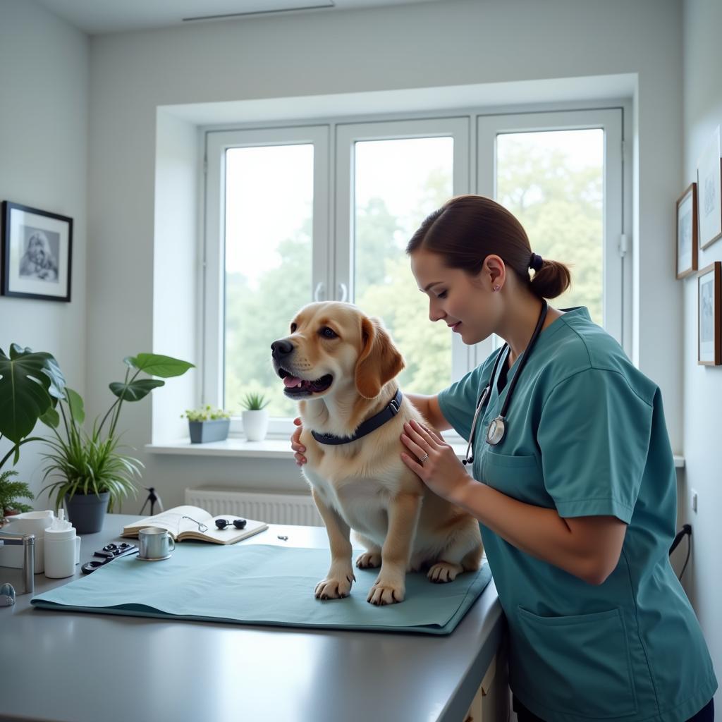 Veterinarian Examining a Dog in a Bright and Clean Clinic