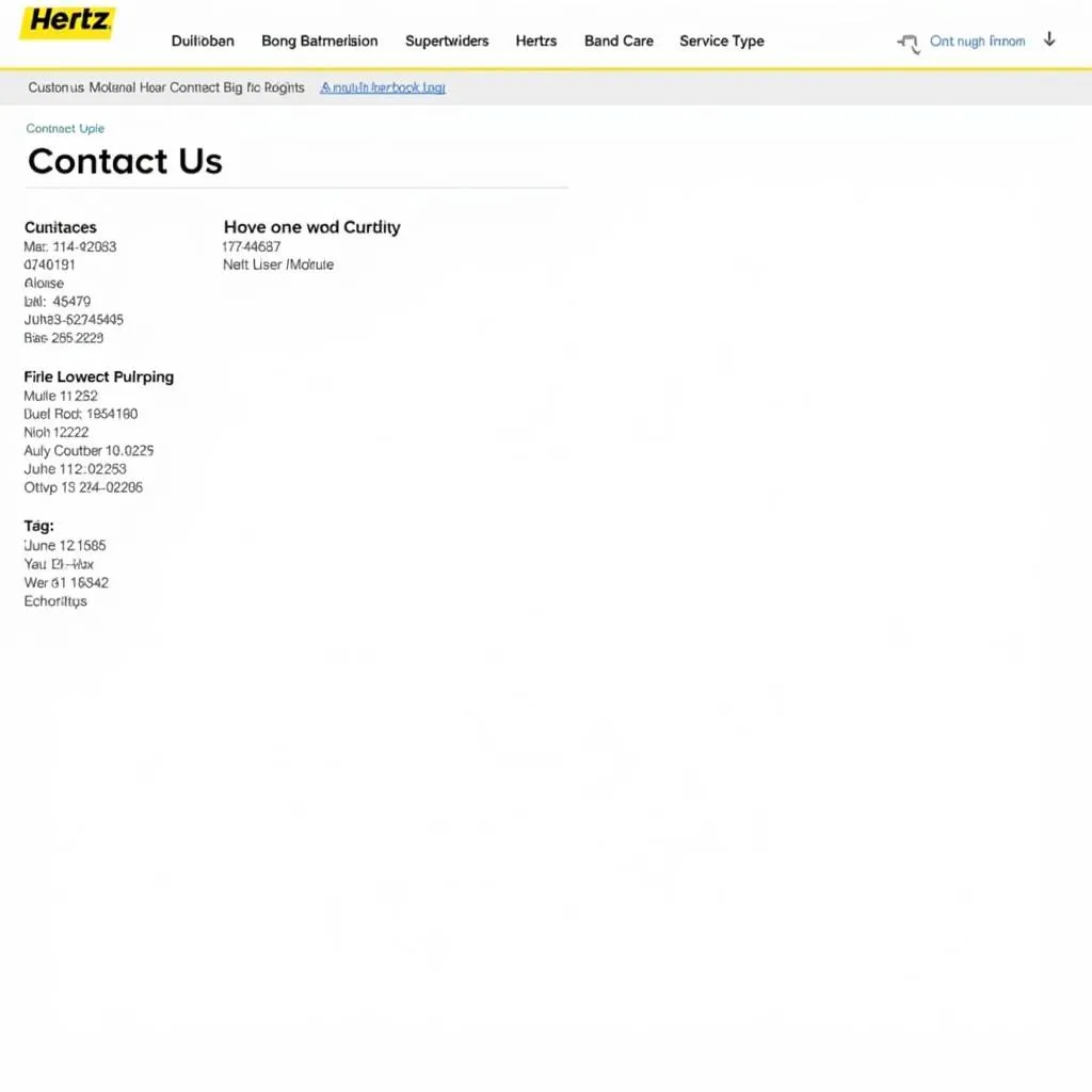 Hertz Website Contact Us Page