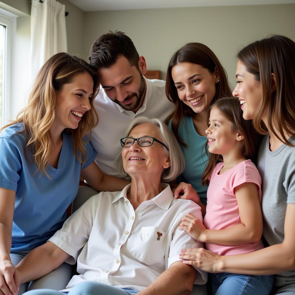 Family members providing support to a hospice patient