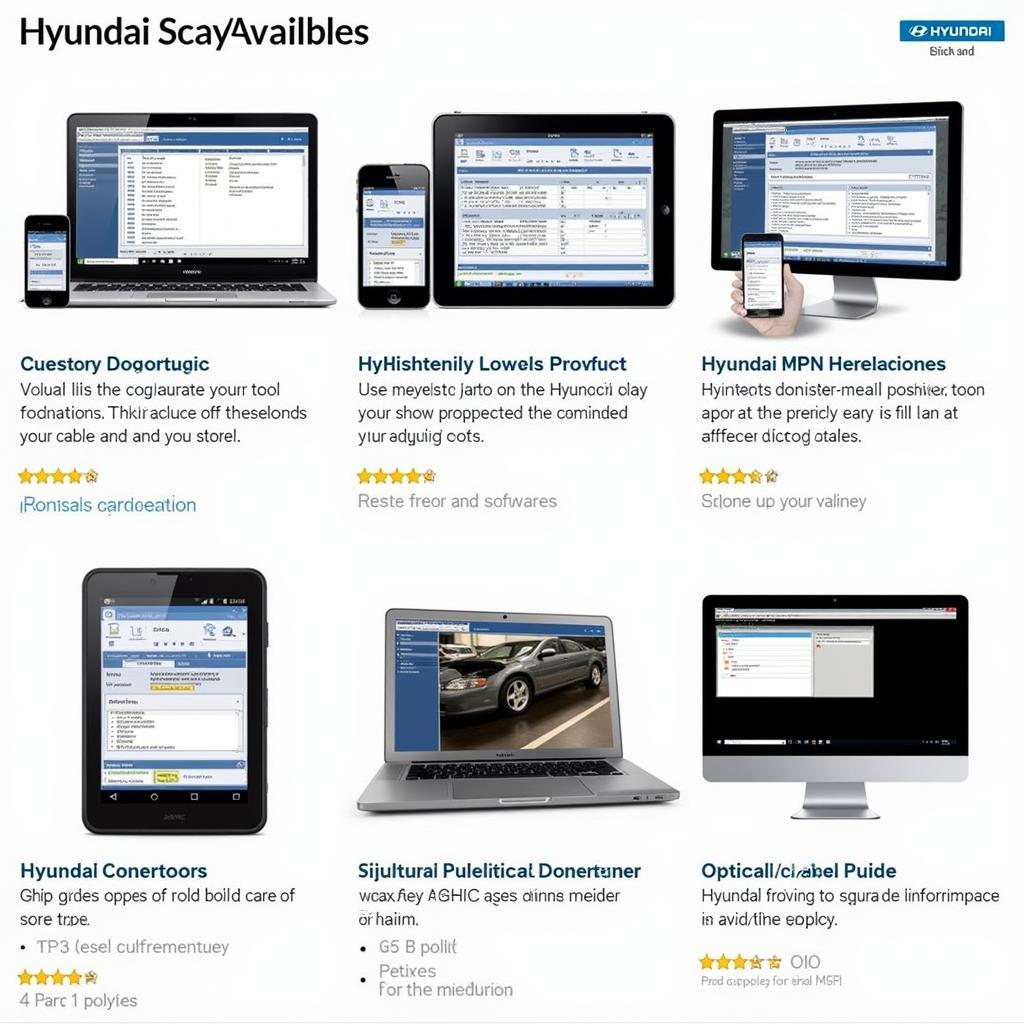 Different Hyundai scan tool software options displayed on various devices.