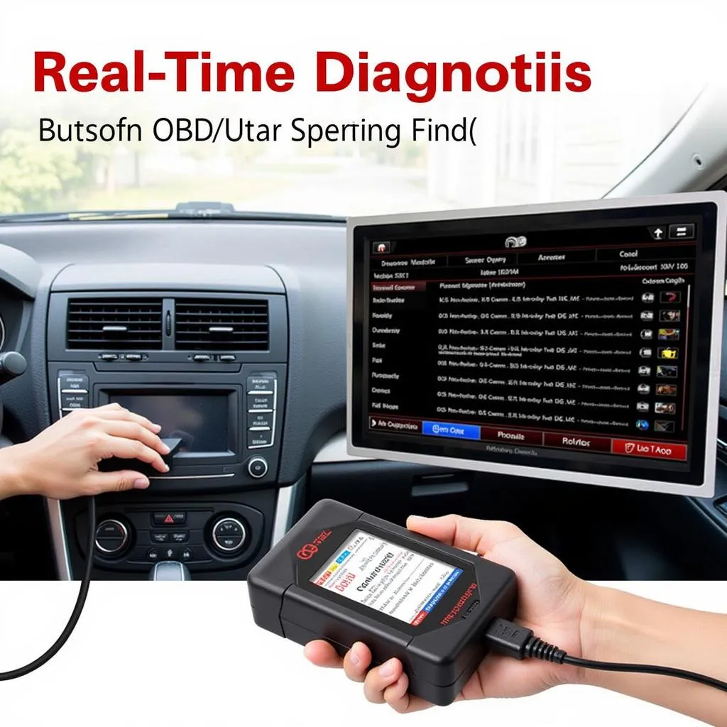 iCarsoft US V2.0 scan tool being used on a car's OBD-II port