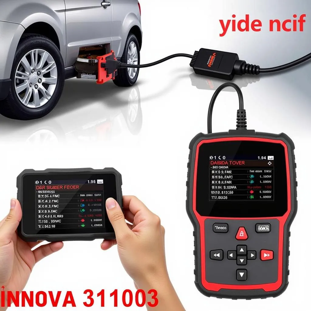 Innova 31603 Carscan ABS SRS Scan Tool connected to a car's OBD port.