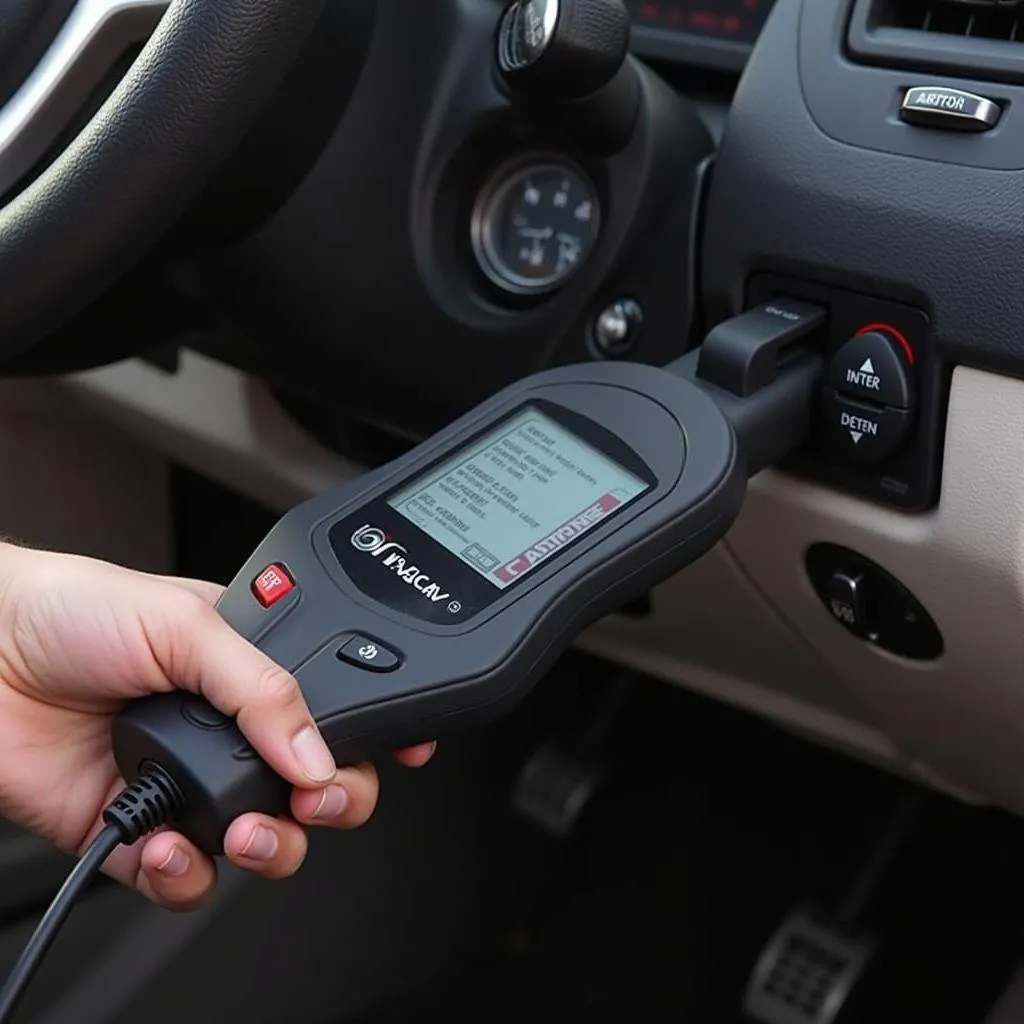 Innova Carscan code scanner connected to a car's OBD-II port