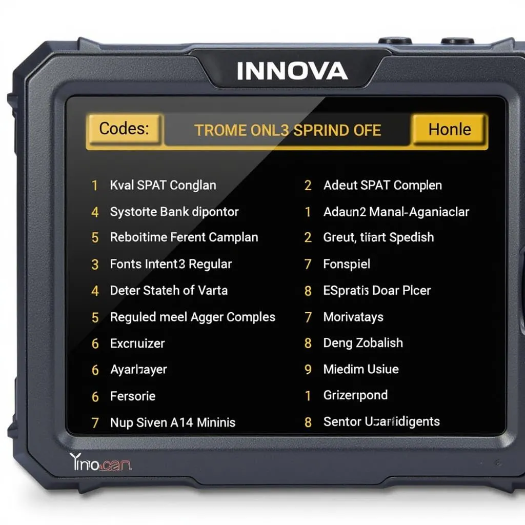 Innova Carscan code scanner displaying a list of diagnostic trouble codes