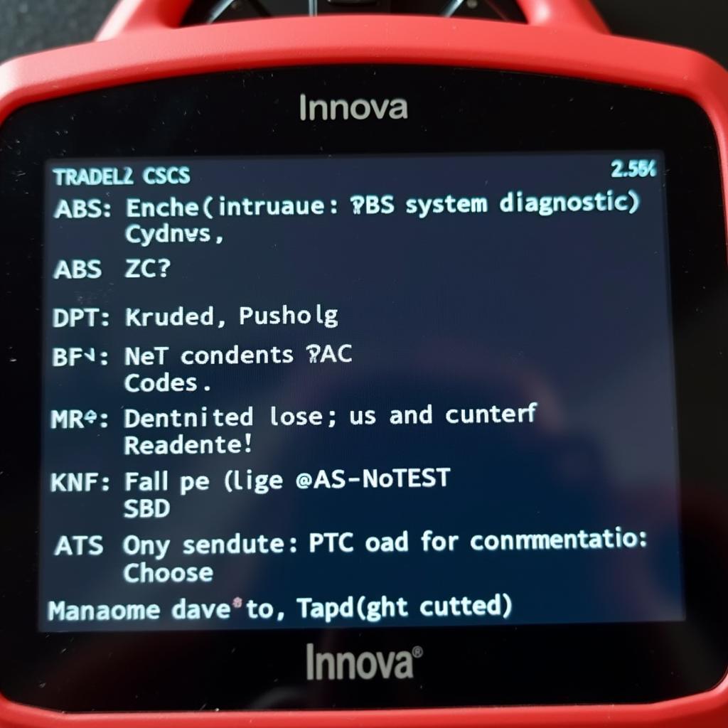 Innova OBD2 Scanner Showing Diagnostic Codes