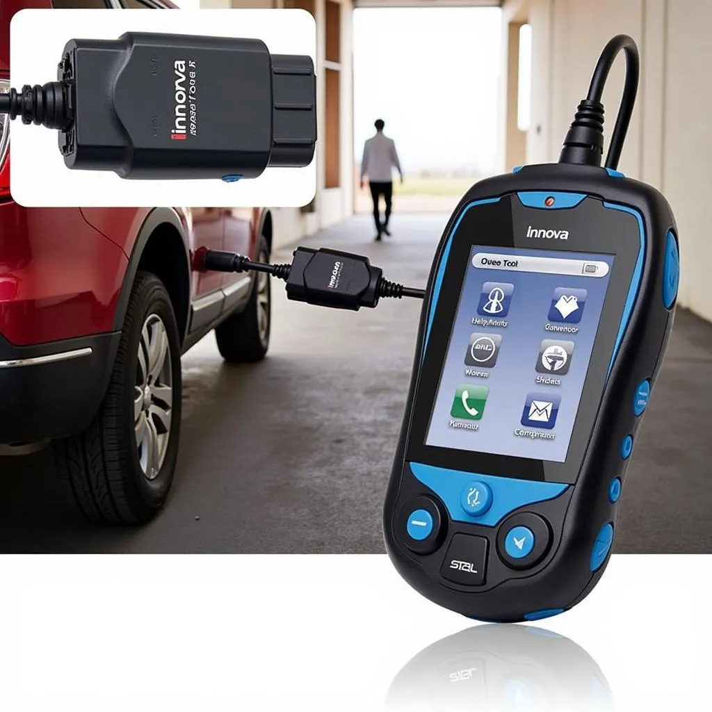 Innova Scan Tool 3200 connected to OBDII port of a vehicle