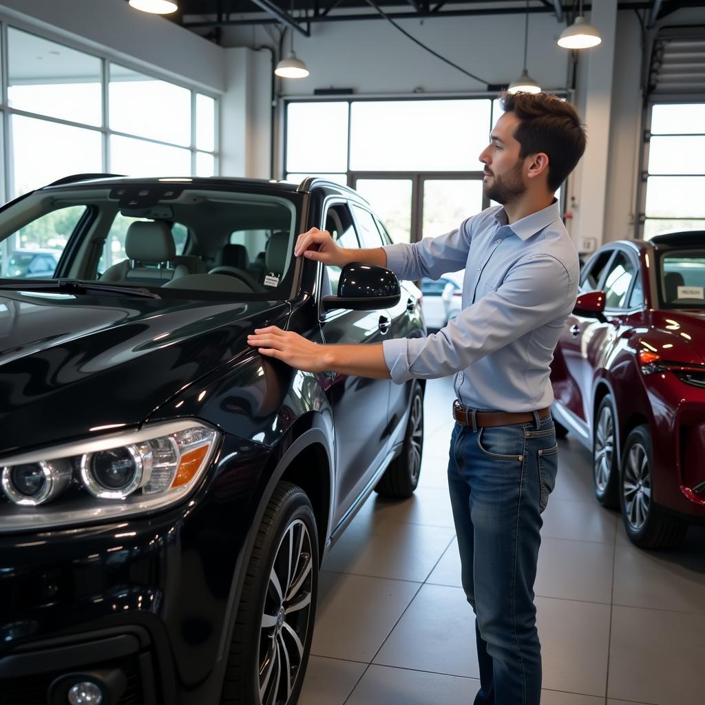 Inspecting a Used Car at a Dealership