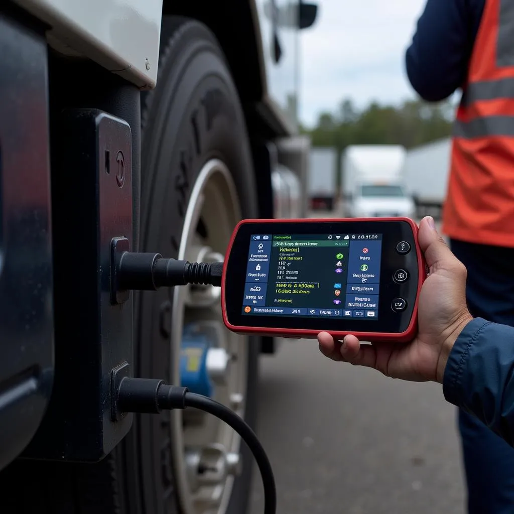 JPro truck scanner performing diagnostics on a heavy-duty truck