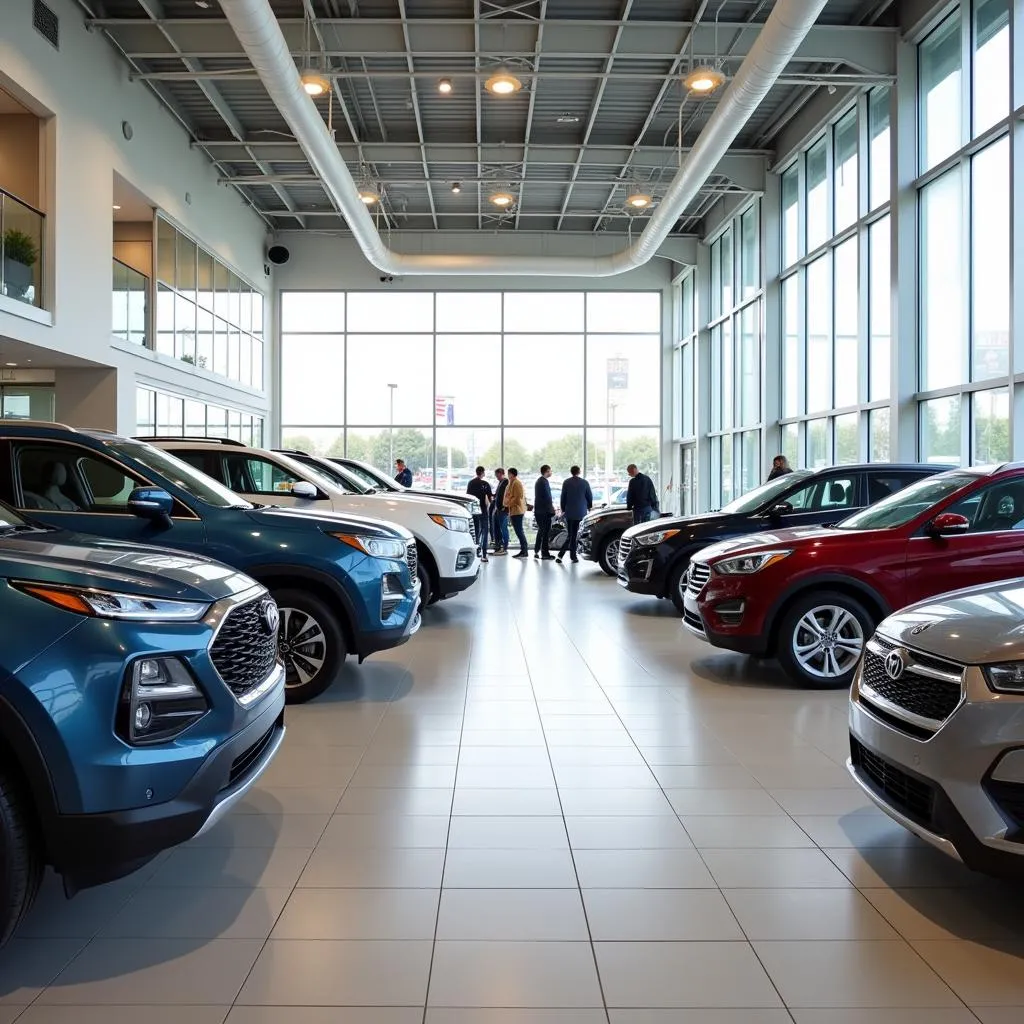 Modern and spacious car dealership showroom