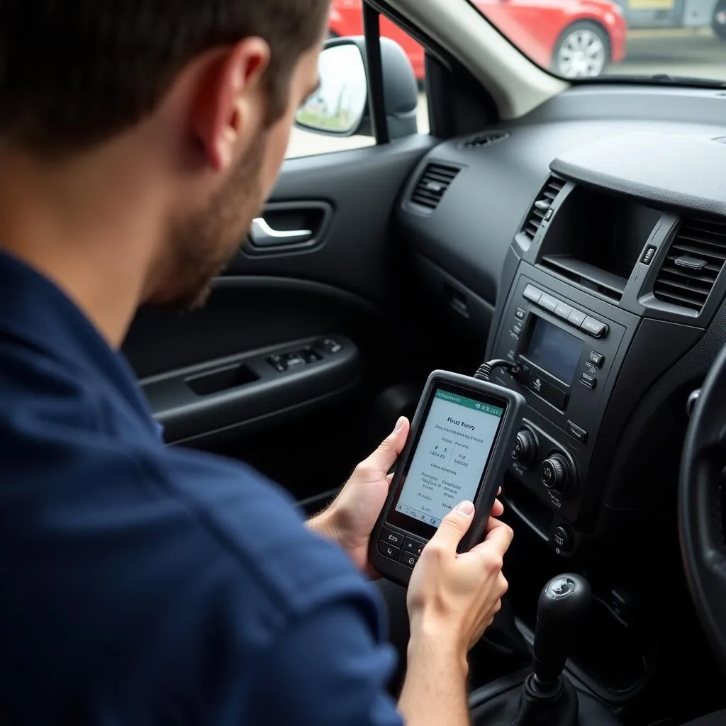 Launch code reader plugged into a car's OBD-II port