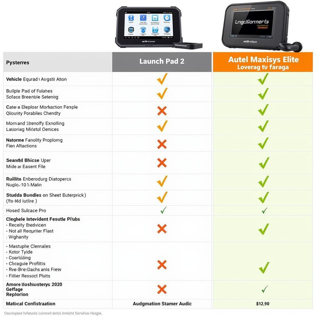 Launch Pad 2 vs Autel Maxisys Comparison Chart