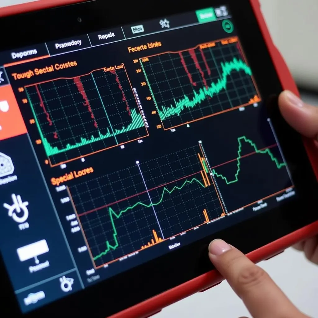 Close-up of a Launch Scan Tool 123 display showing diagnostic data and features