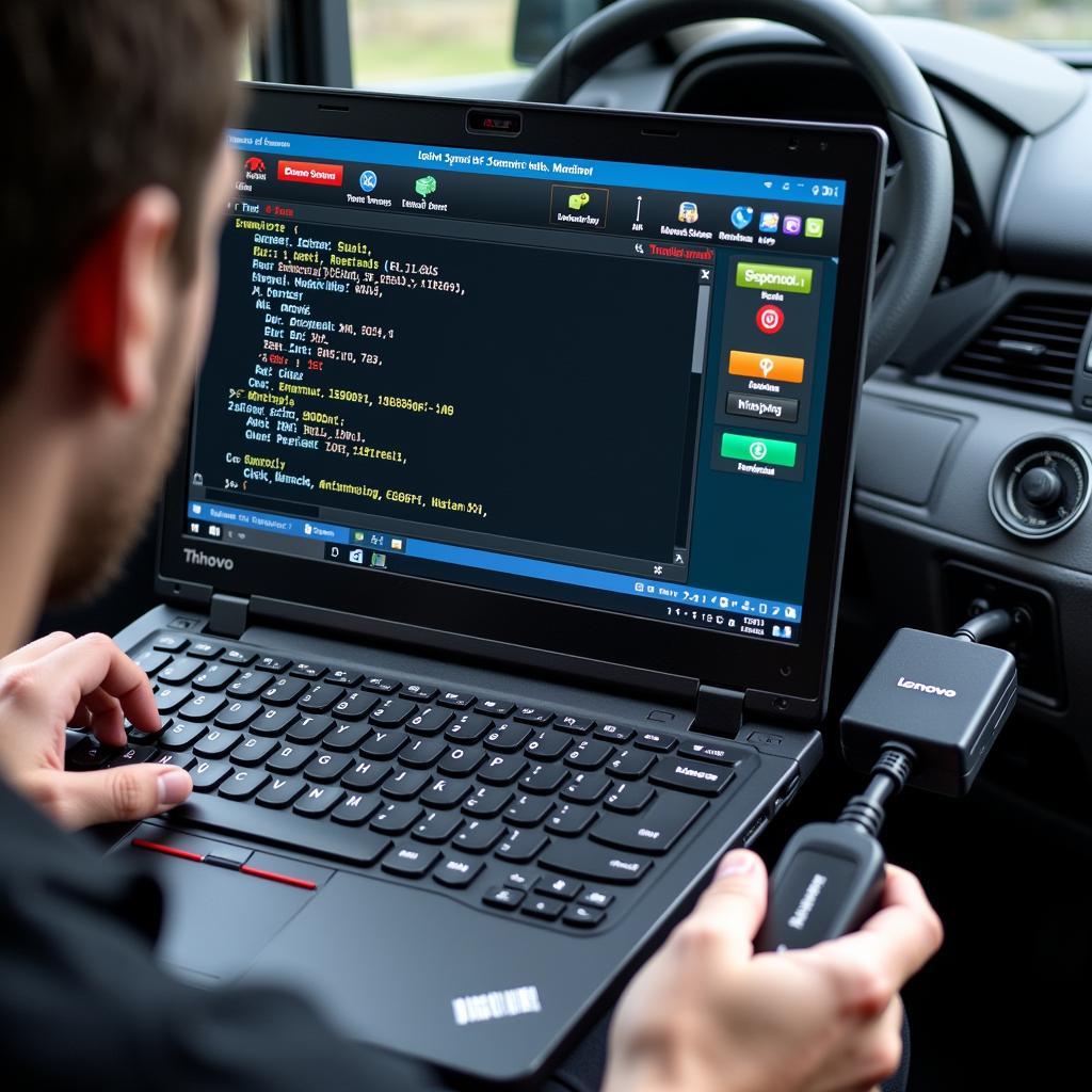 Lenovo ThinkPad Based Scan Tool Connected to OBD2 Port