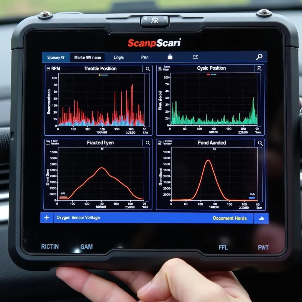 Professional scan tool displaying live data graphs of various engine parameters