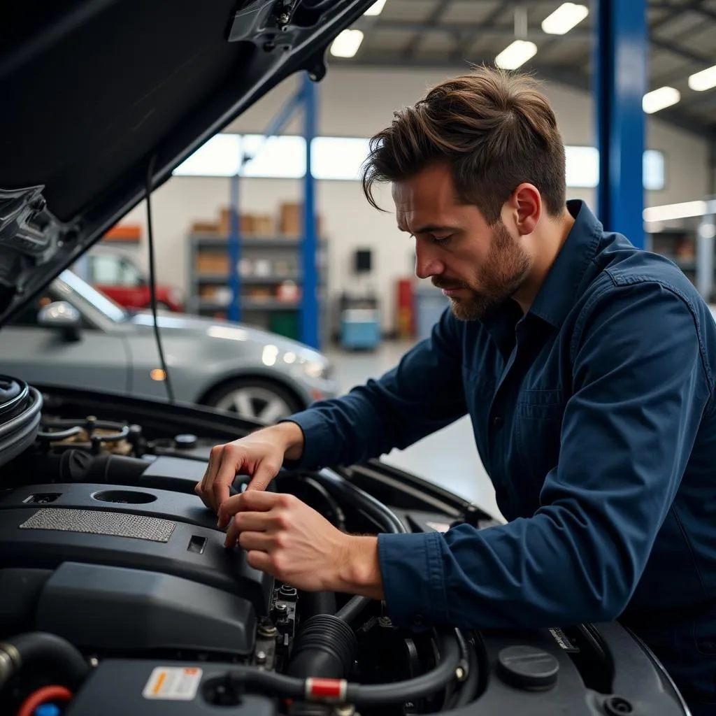 Mechanic Inspecting Used Car