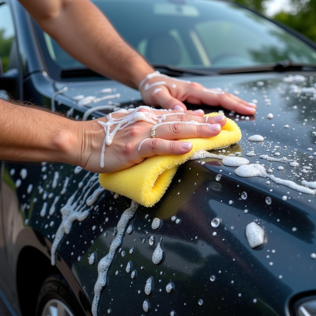 Man washing a car by hand