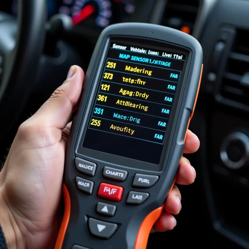 Mechanic analyzing MAP sensor readings on a scan tool