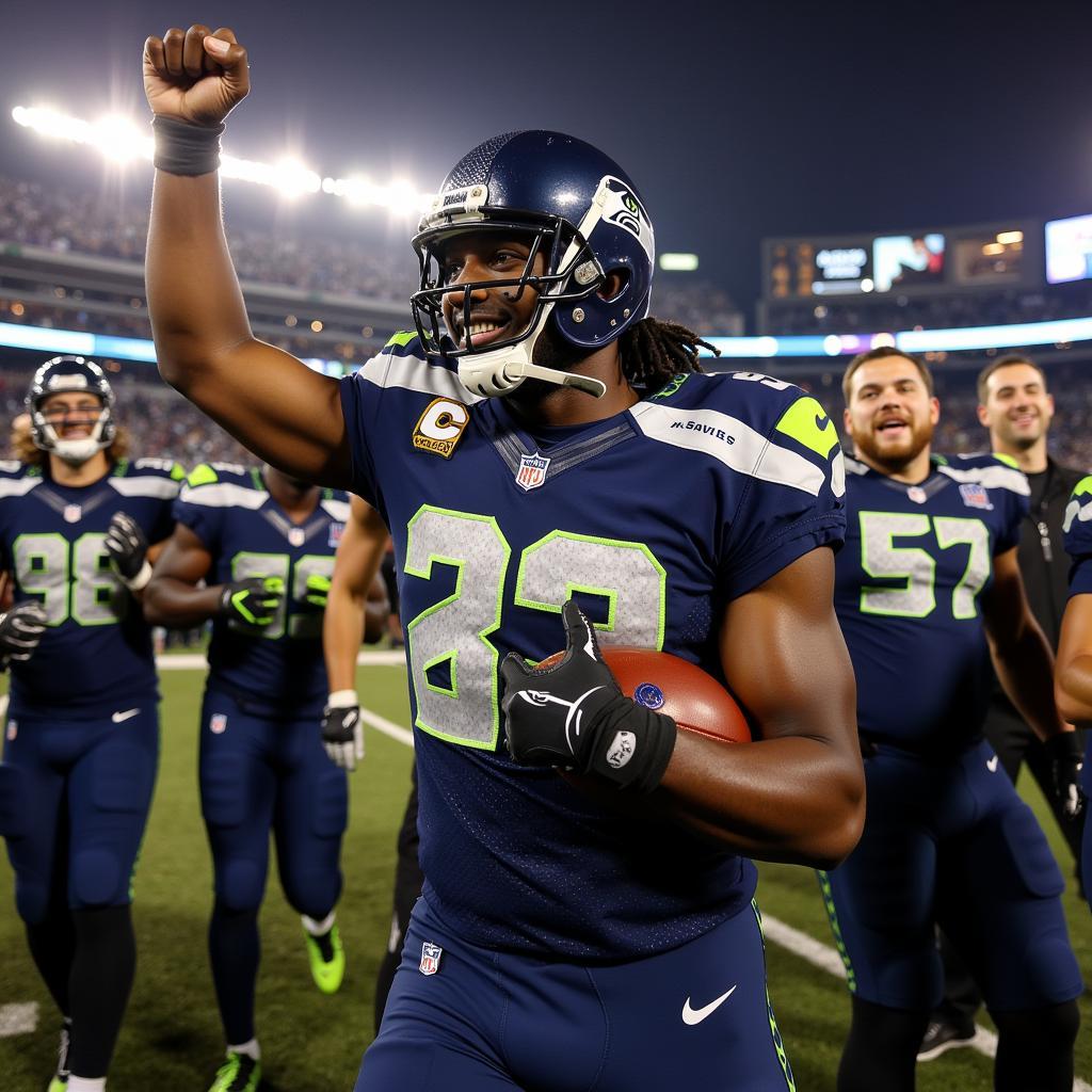 Marshawn Lynch celebrates after winning Super Bowl XLVIII