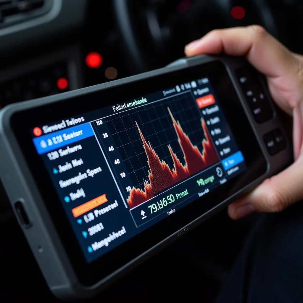 Mechanic Analyzing Data on a Diagnostic Scan Tool Screen