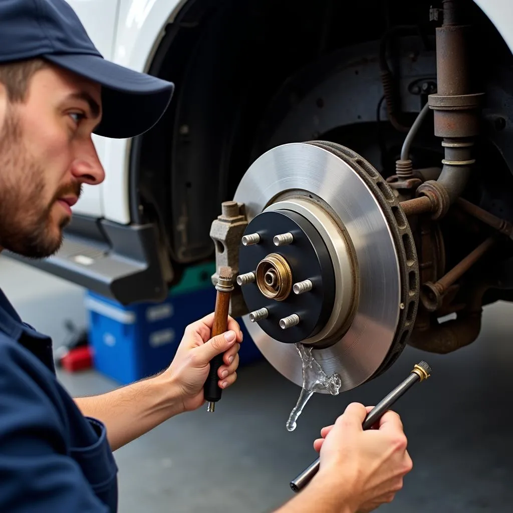 Mechanic Bleeding Ford ABS Brakes