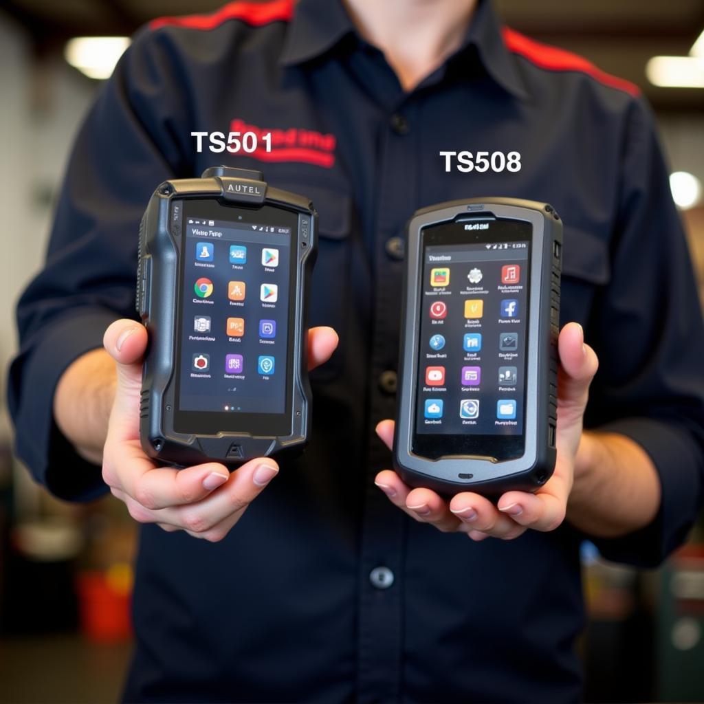 Mechanic Comparing Autel TS501 and TS508