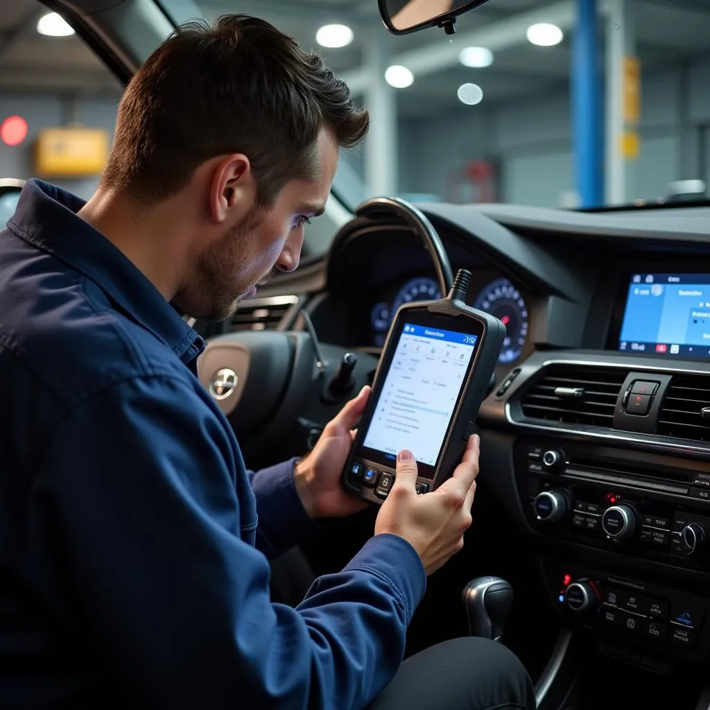 Mechanic Diagnosing Airbag System