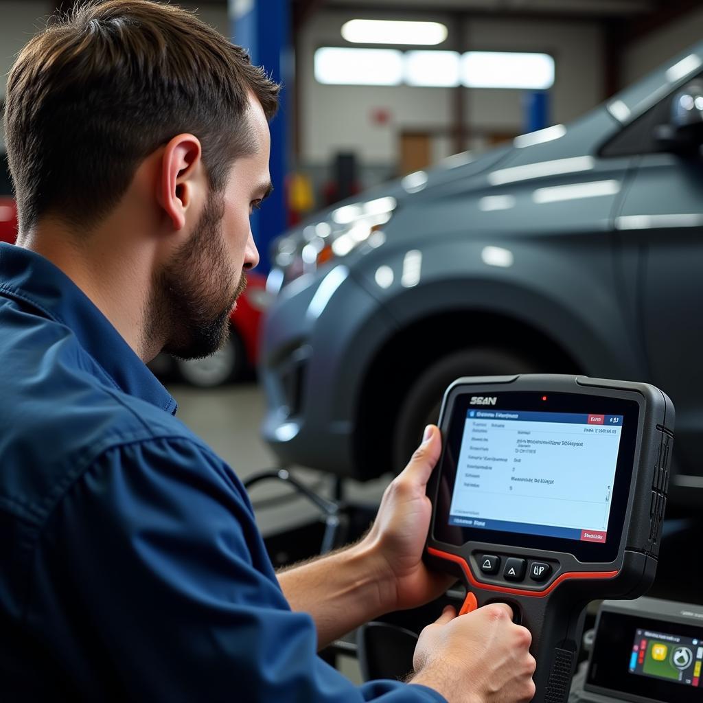 Mechanic Diagnosing Car Computer