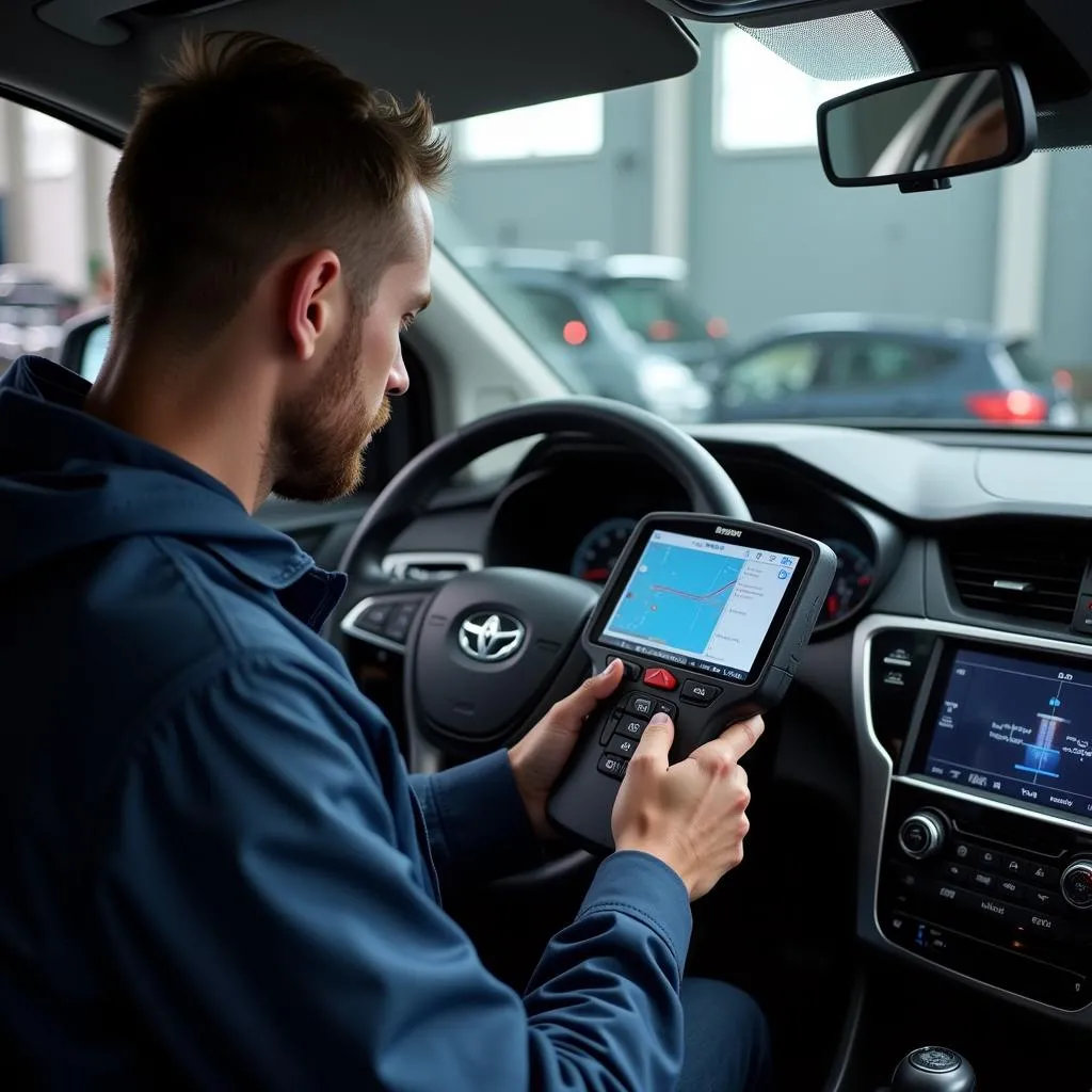 Mechanic Diagnosing Car with Scan Tool