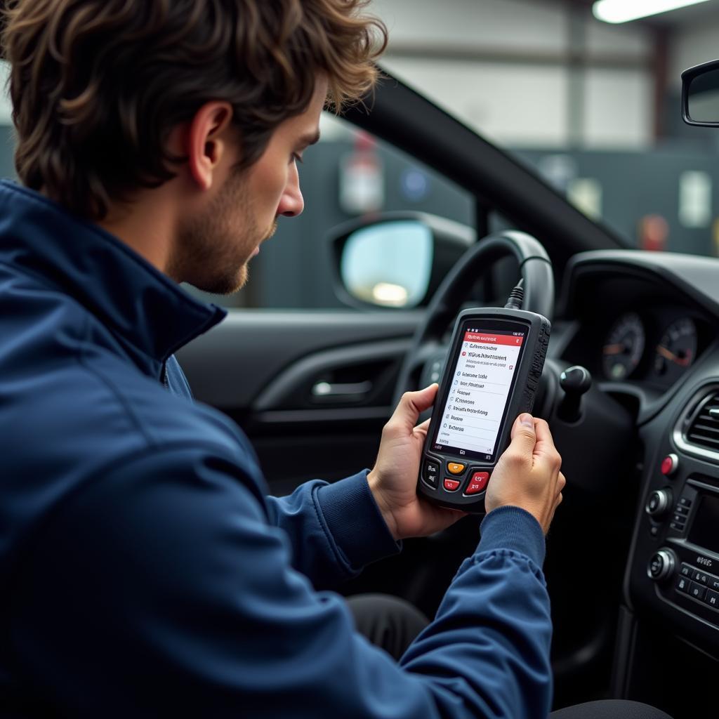 Mechanic Diagnosing Car with Scan Tool