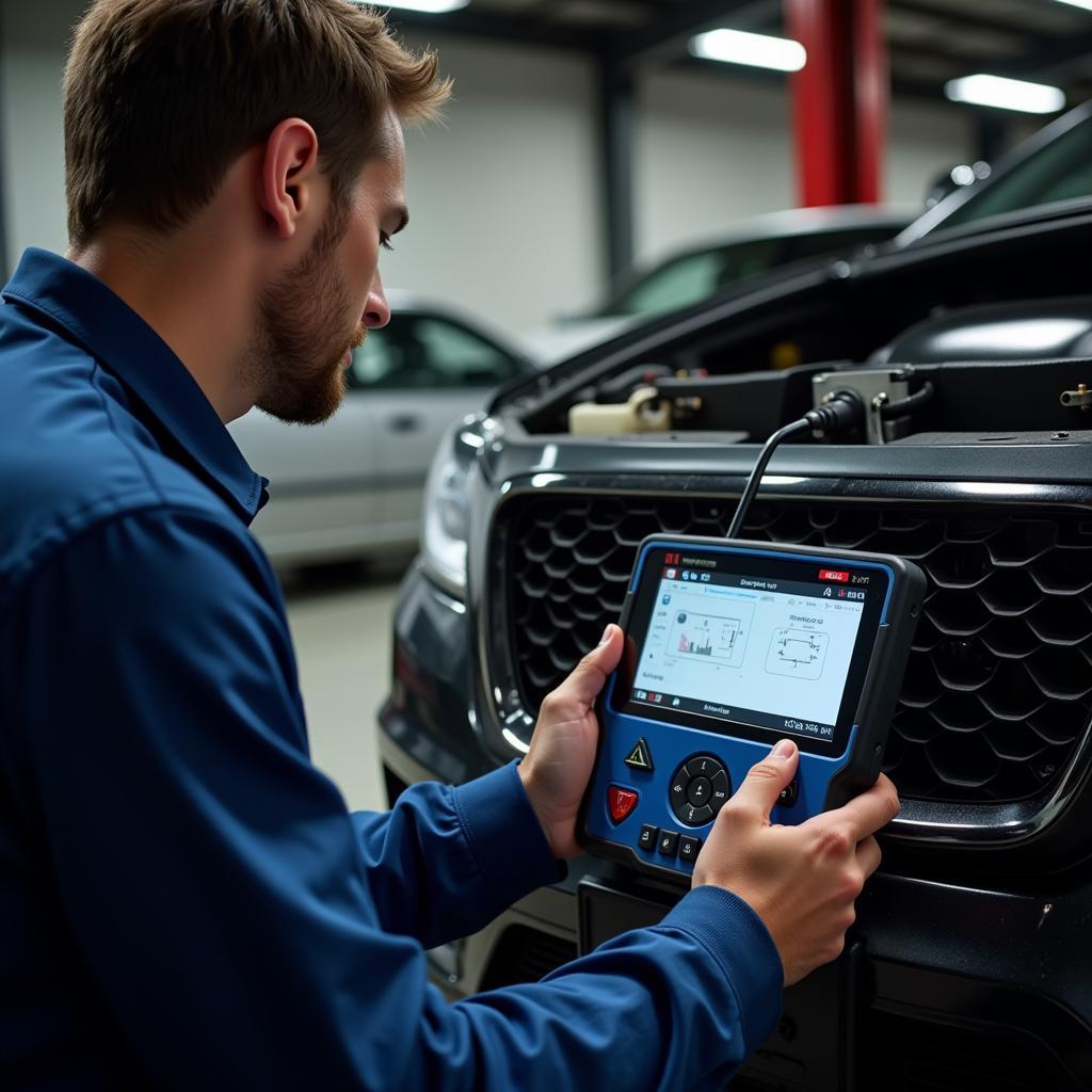 Mechanic Diagnosing Car with Scan Tool