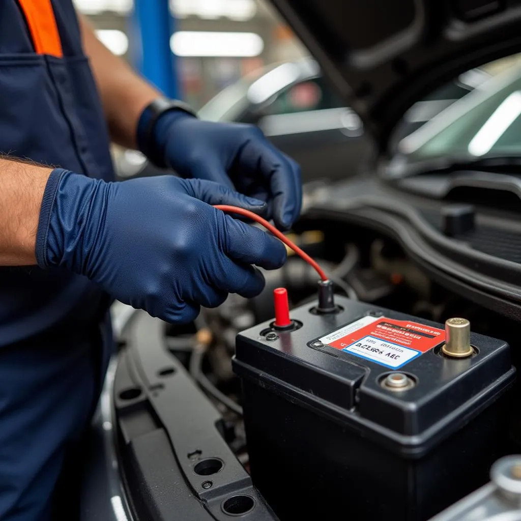 Mechanic Disconnecting Car Battery