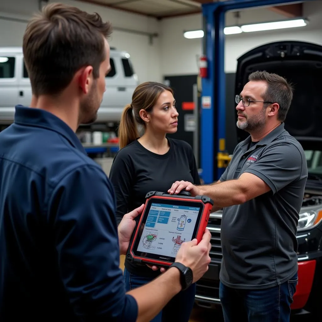 Mechanic Showing Customer Scan Tool Results