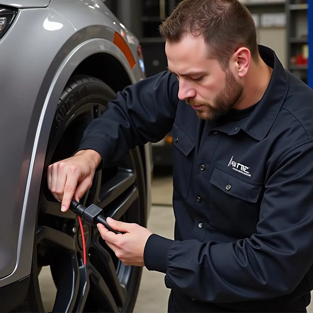 Mechanic Inspecting Autel Power Cord for Damage