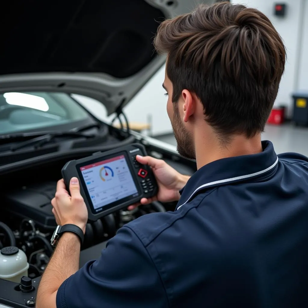 Mechanic Inspecting Car Engine