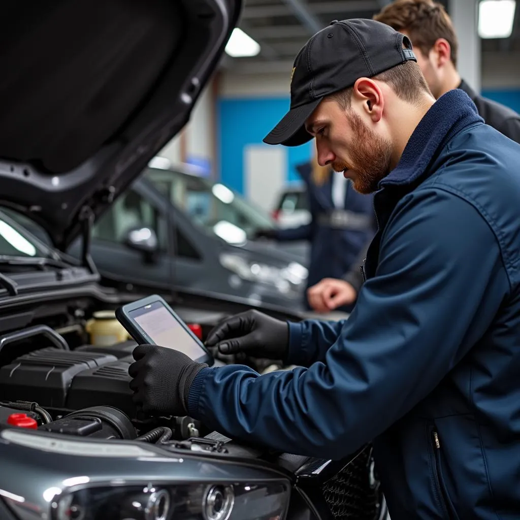 Mechanic Inspecting Car Engine