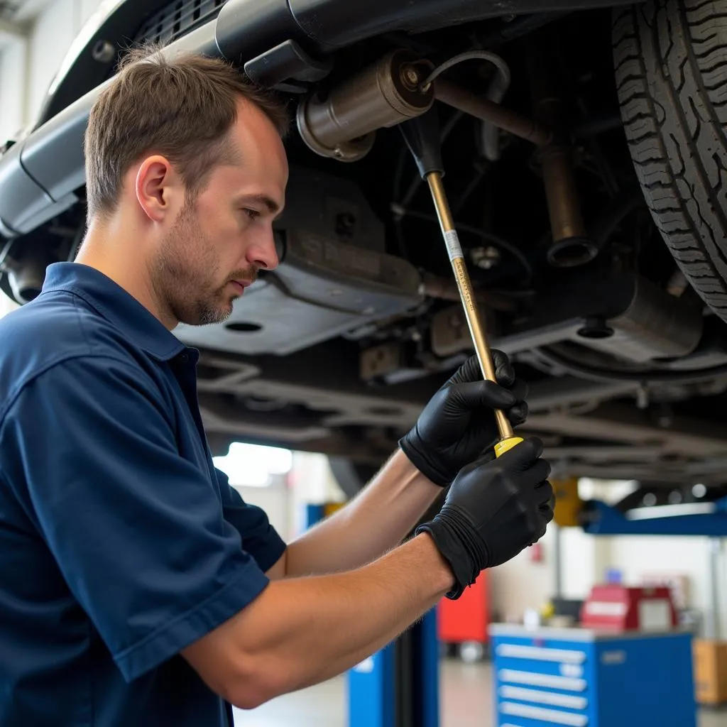 Mechanic Inspecting Car Suspension