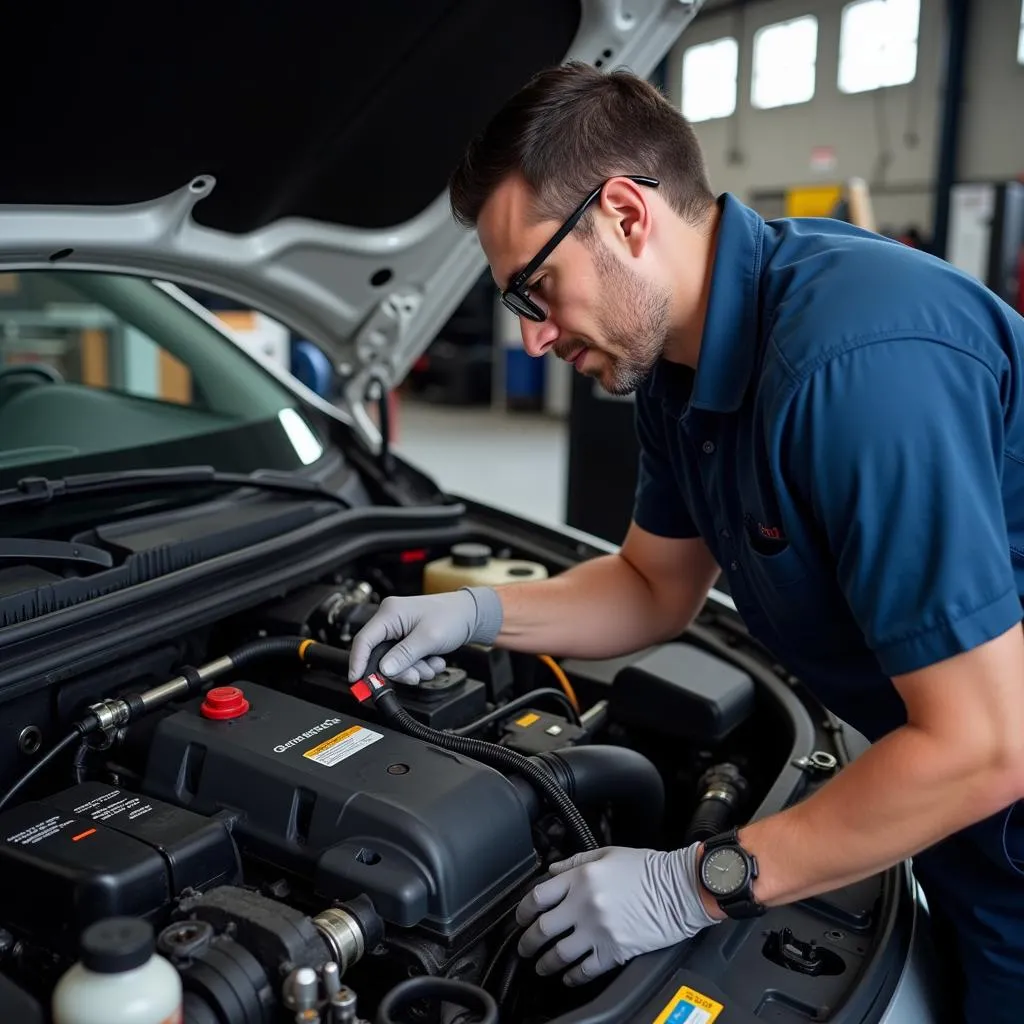 Experienced Mechanic Inspecting Car Engine