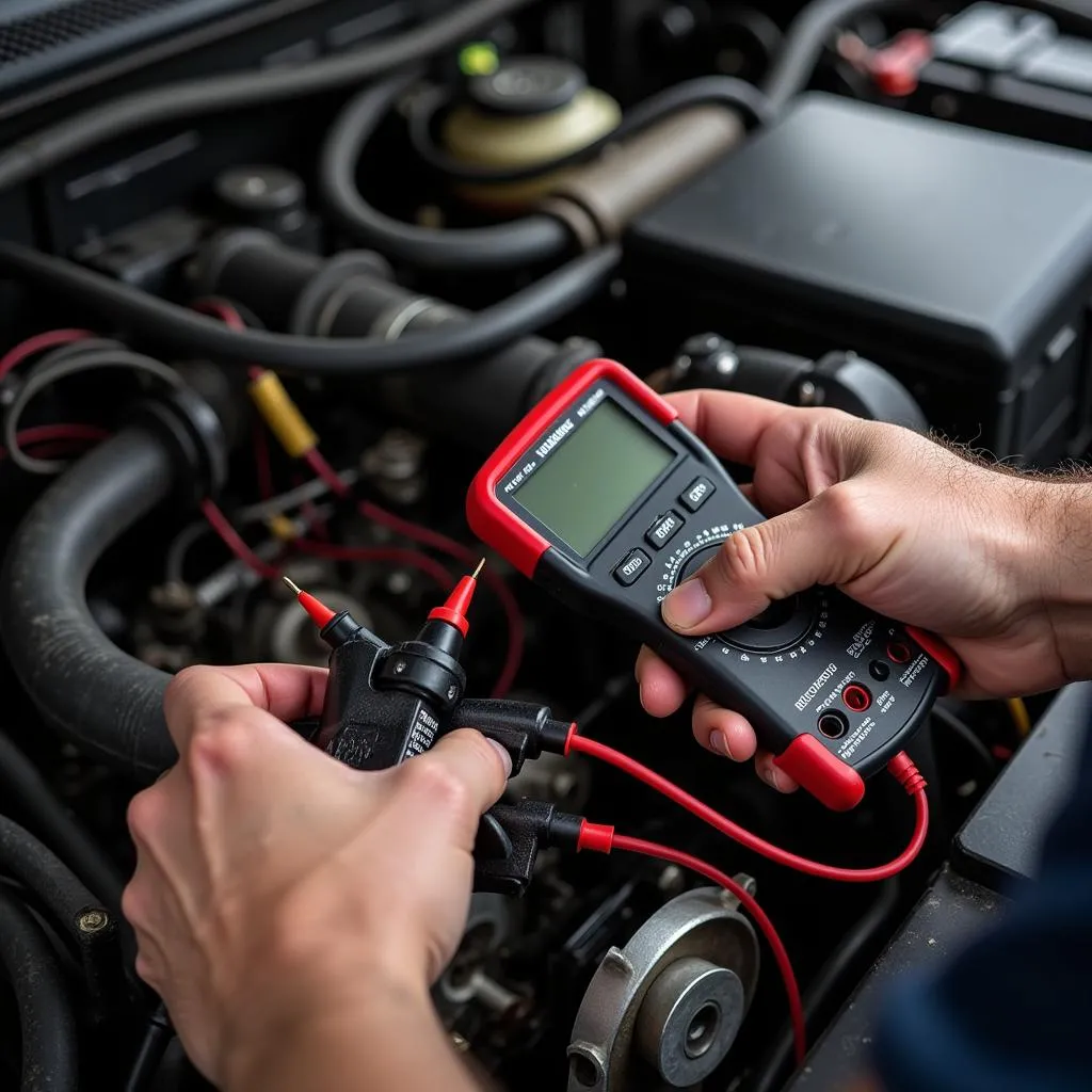 Mechanic Inspecting Truck Engine Bay