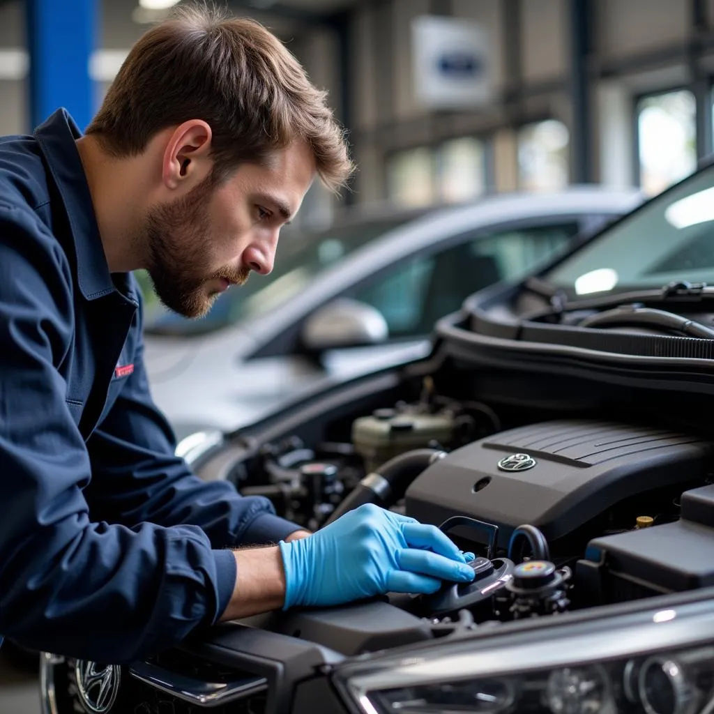 Mechanic Inspecting Used Hyundai