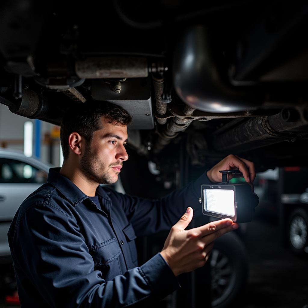 Mechanic Inspecting a Used Police Car