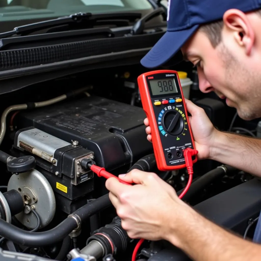 Mechanic Testing Car Starter Motor