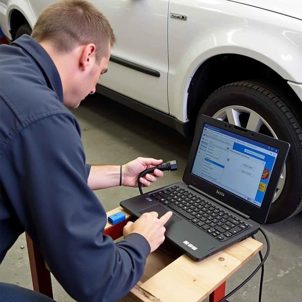 Mechanic Performing Mercedes Diagnostics with Actia Xentry VCI