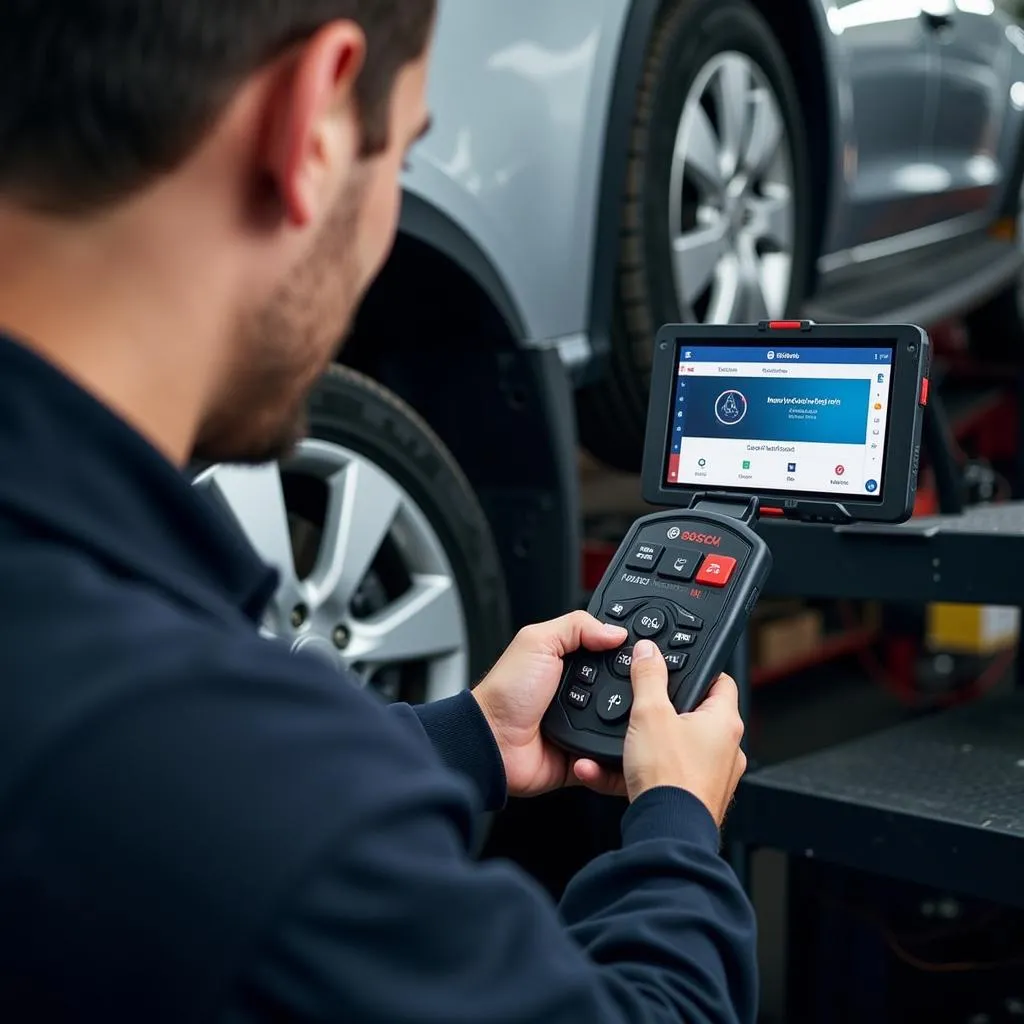 Professional Mechanic Using Bosch ADS 625 Scan Tool