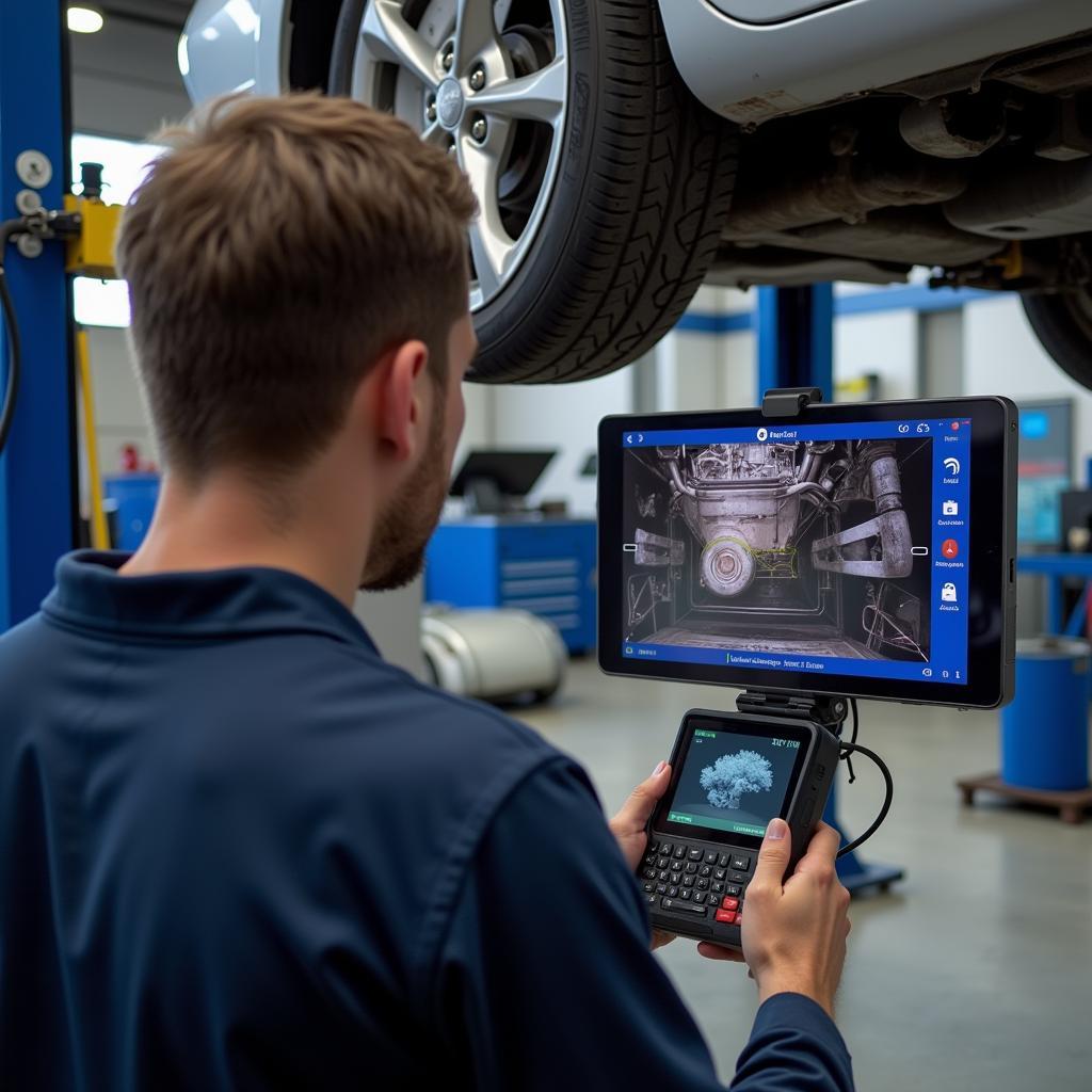 Mechanic Using Aqua Image Scanner